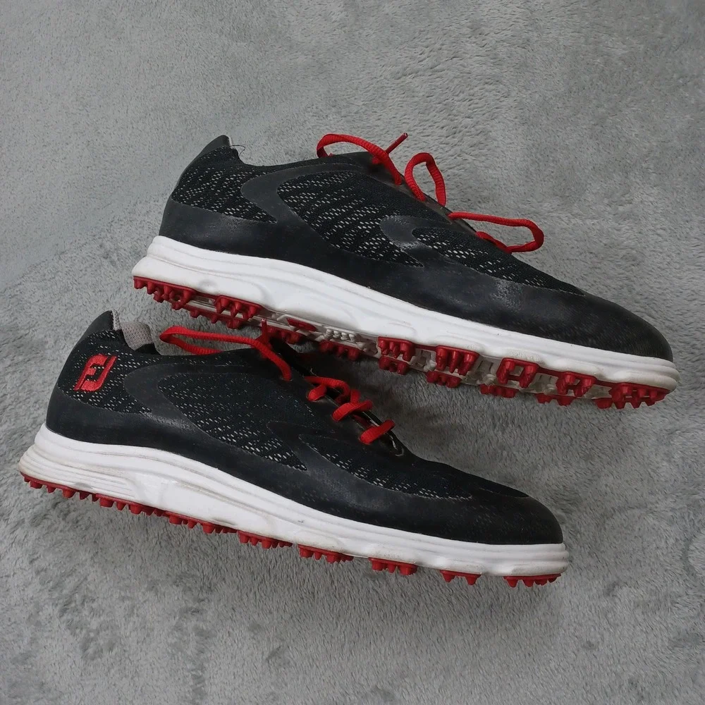 FootJoy SuperLites XP Golf Shoes Mens 10.5 M Black Red Spikeless 58027